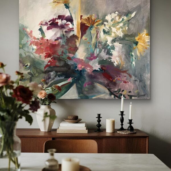 "Windowsill flowers"  Oil on canvas Size: 100 x 120 cm, 2021