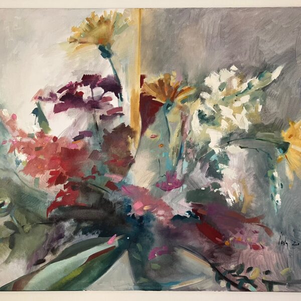 "Windowsill flowers"  Oil on canvas Size: 100 x 120 cm, 2021