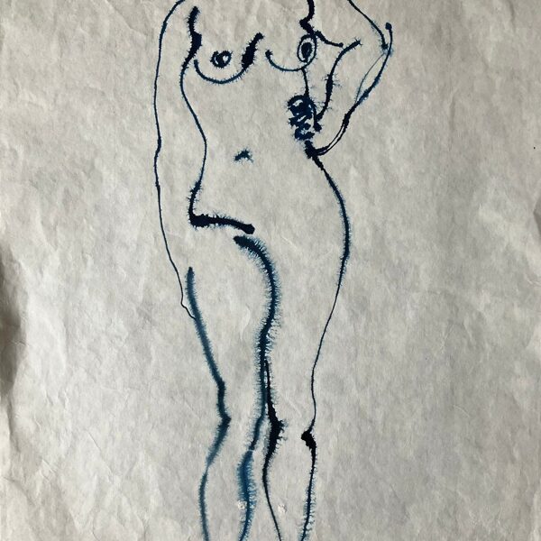 "Meet yourself IV" Blue ink on paper Size: 40 x 30 cm, 2019