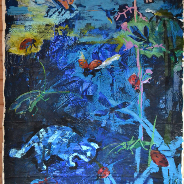 "Night hunt across the meadow" oil crayons, acrylic, gouach