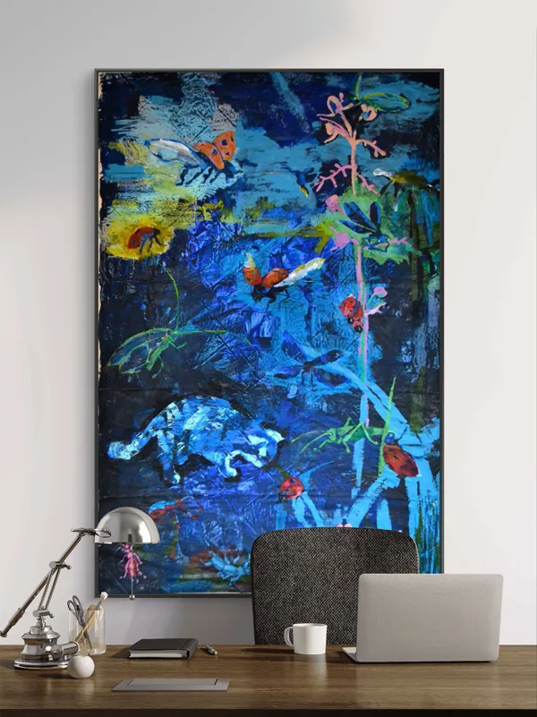 "Night hunt across the meadow" Tapestry cardboard oil crayo
