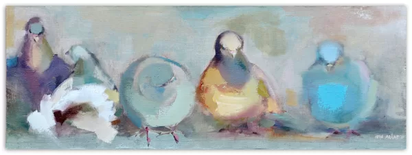 "Pigeons" Oil on canvas Size: 30 x 80 cm, 2018
