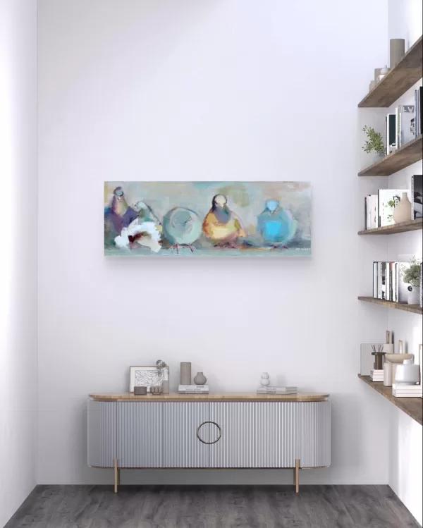 "Pigeons" Oil on canvas Size: 30 x 80 cm, 2018