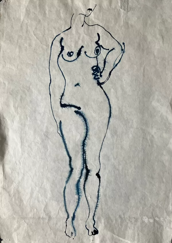 "Meet yourself IV" Blue ink on paper Size: 40 x 30 cm, 2019