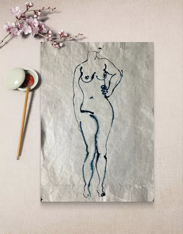 "Meet yourself IV" Blue ink on paper Size: 40 x 30 cm, 2019